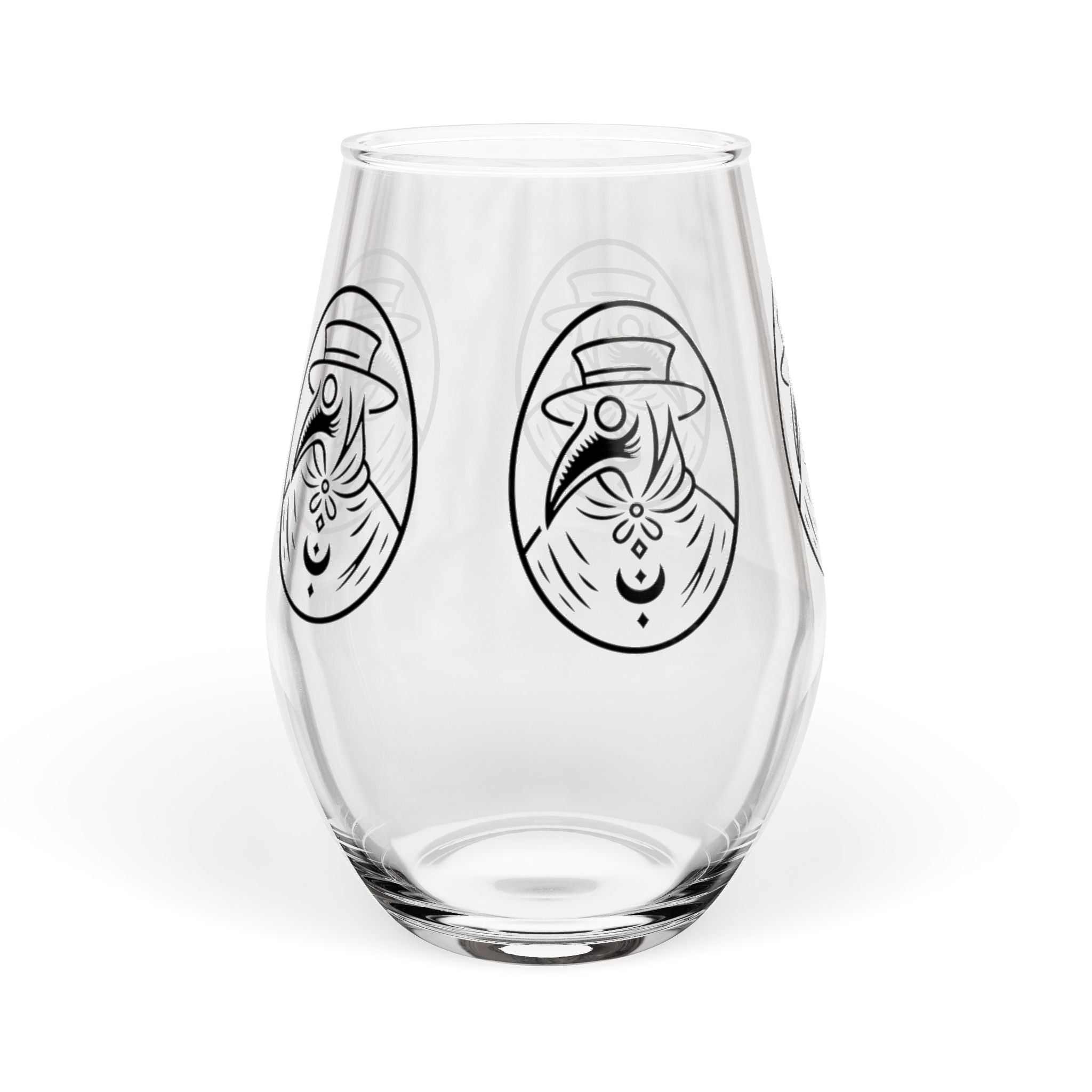 11.75oz Stemless Wine Glass w/Plague Doctor Illustration