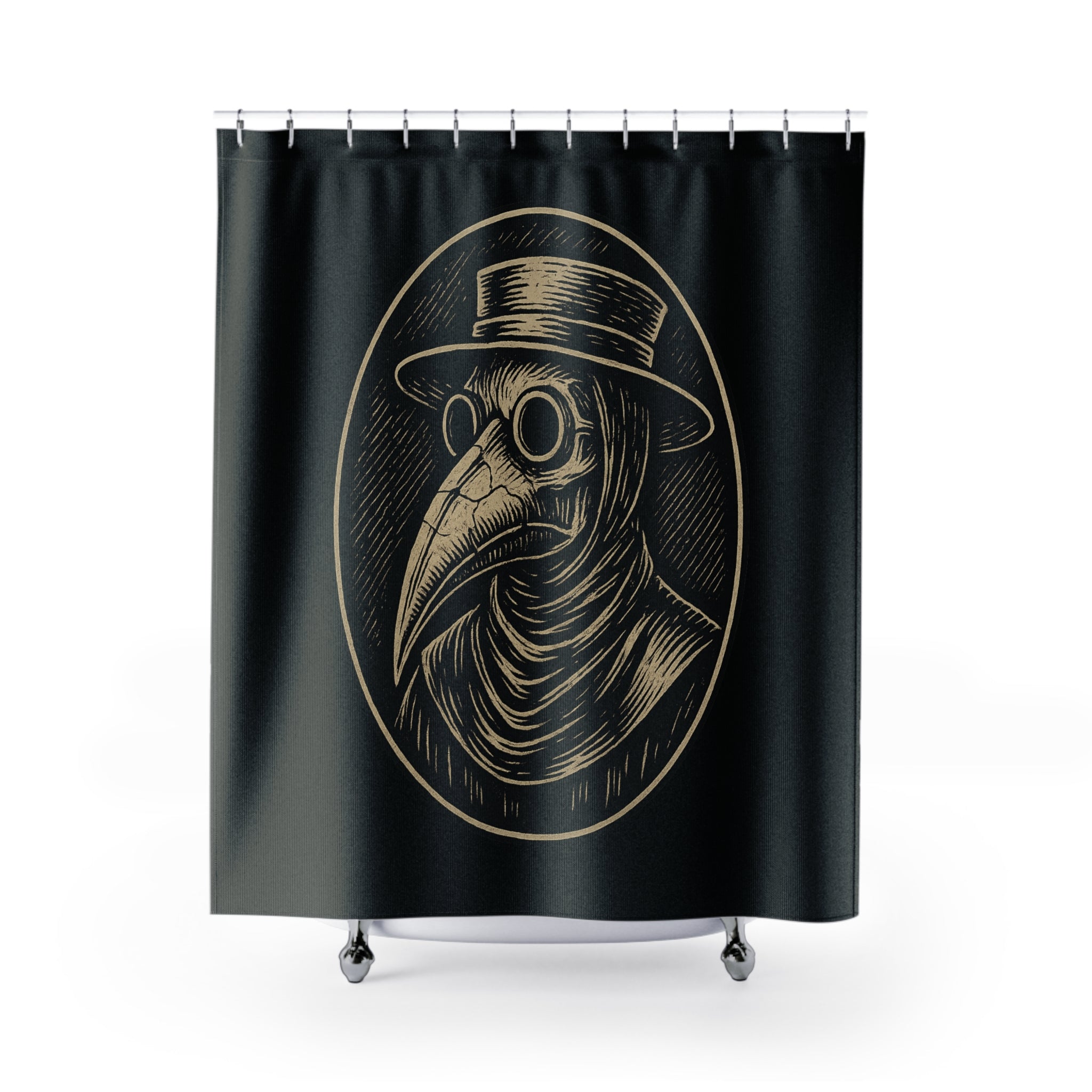 Plague Doctor Shower Curtain — Gothic Vintage Medical Mask Bathroom Decor