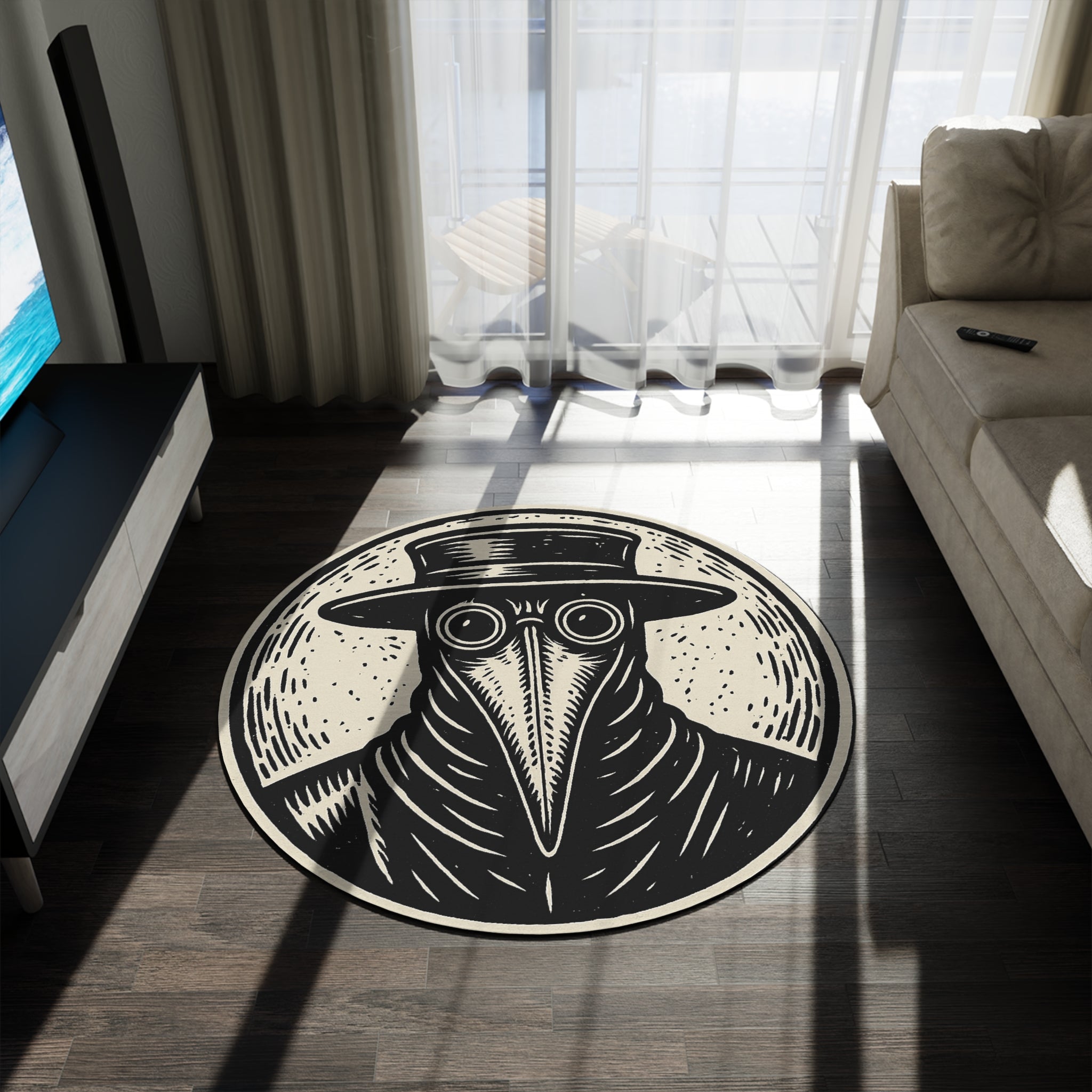 Plague Doctor Round Rug — Gothic Vintage Medical Mask Décor