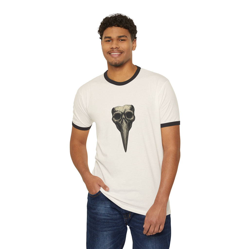 Ringer T-Shirt — Plague Doctor Mask Graphic "The Plagued Page"