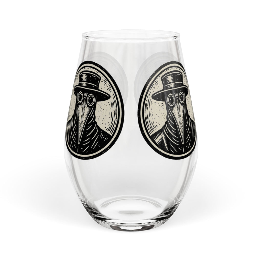 Round Plague Doctor Illustration Stemless Wine Glass | 11.75 oz