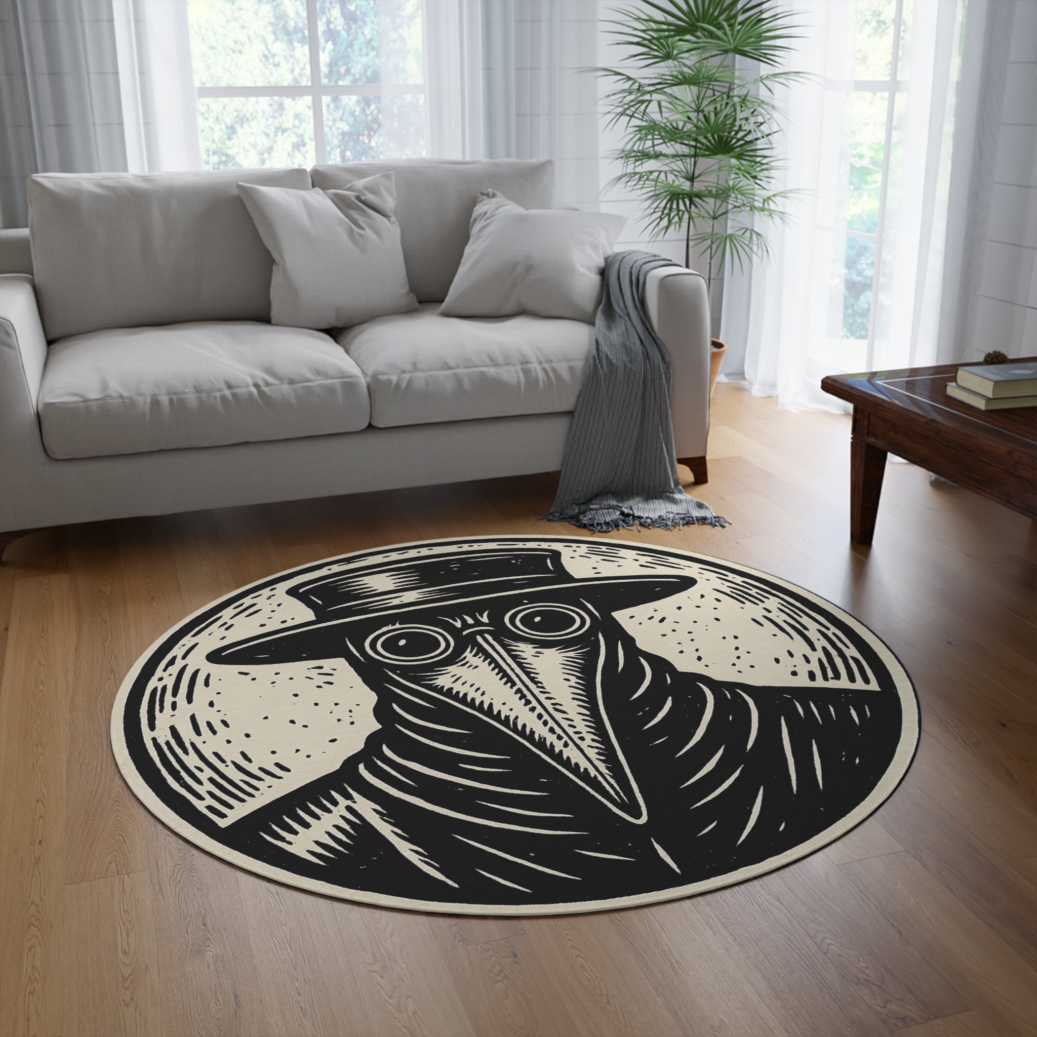 Plague Doctor Round Rug — Gothic Vintage Medical Mask Décor