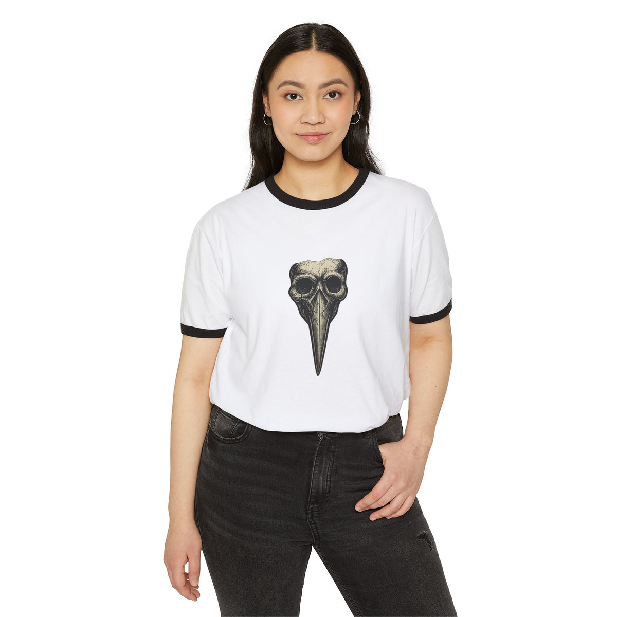 Ringer T-Shirt — Plague Doctor Mask Graphic "The Plagued Page"