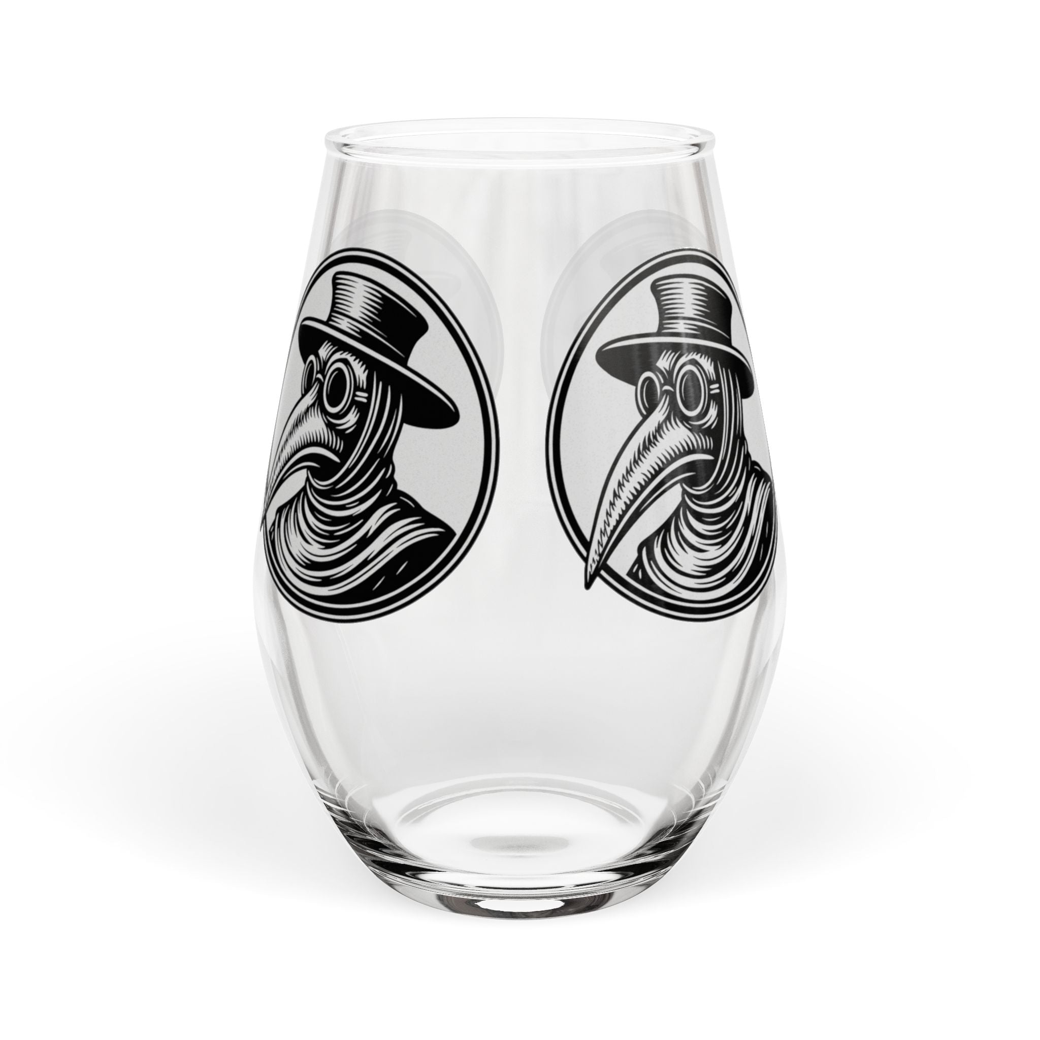 Plague Doctor Illustration Stemless Wine Glass | 11.75 oz