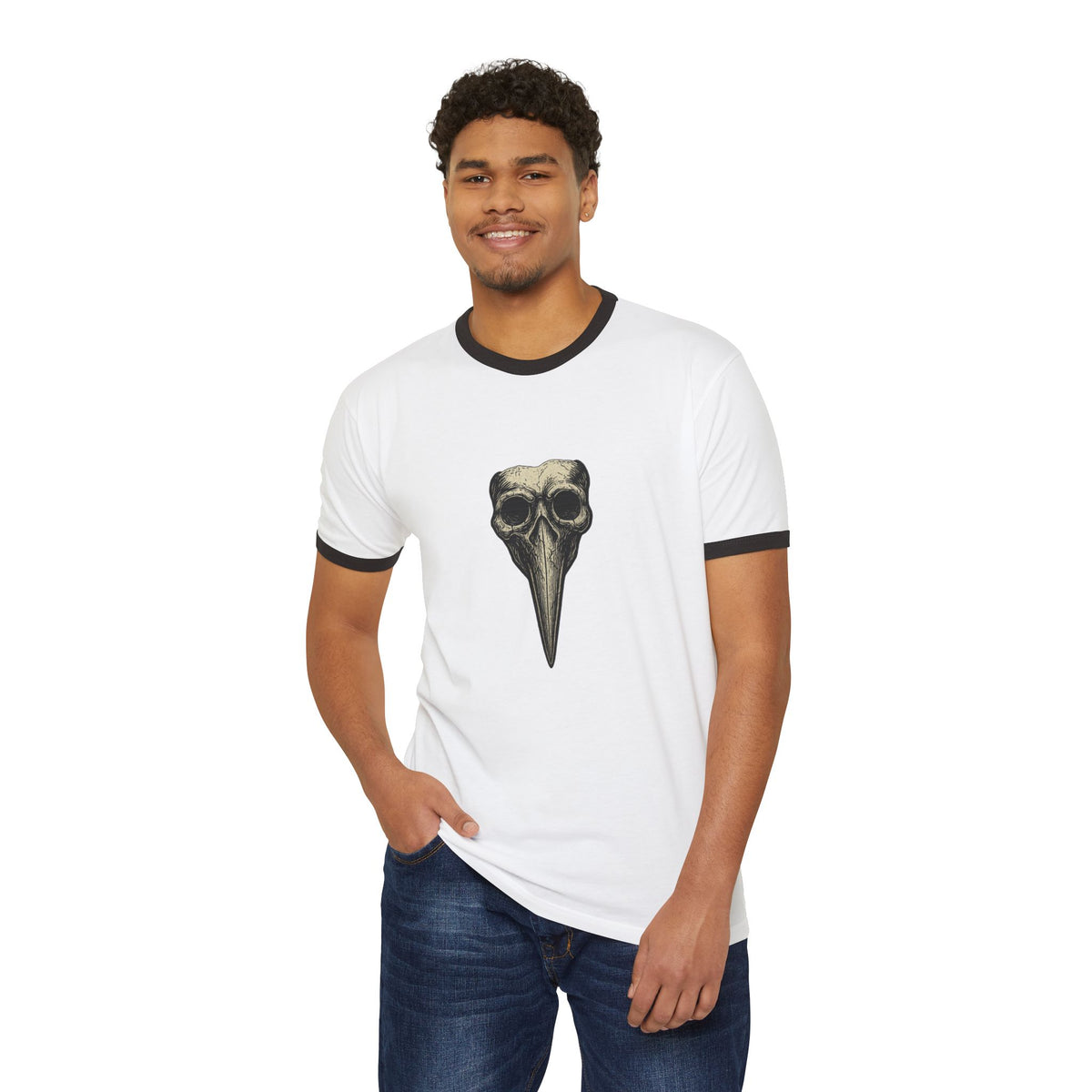 Ringer T-Shirt — Plague Doctor Mask Graphic "The Plagued Page"