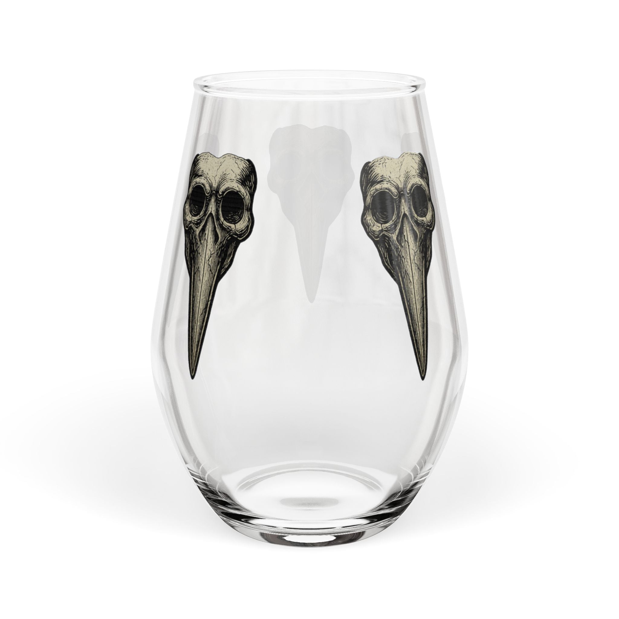Plague Doctor Skull Illustration Stemless Wine Glass