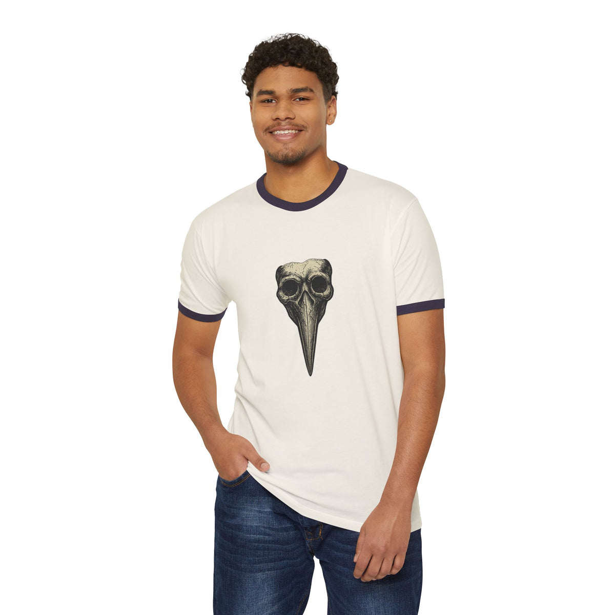 Ringer T-Shirt — Plague Doctor Mask Graphic "The Plagued Page"
