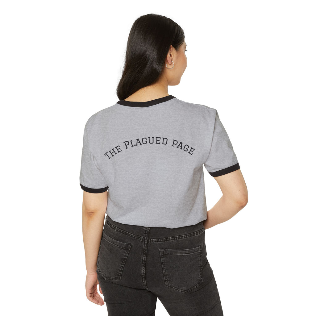 Ringer T-Shirt — Plague Doctor Mask Graphic "The Plagued Page"