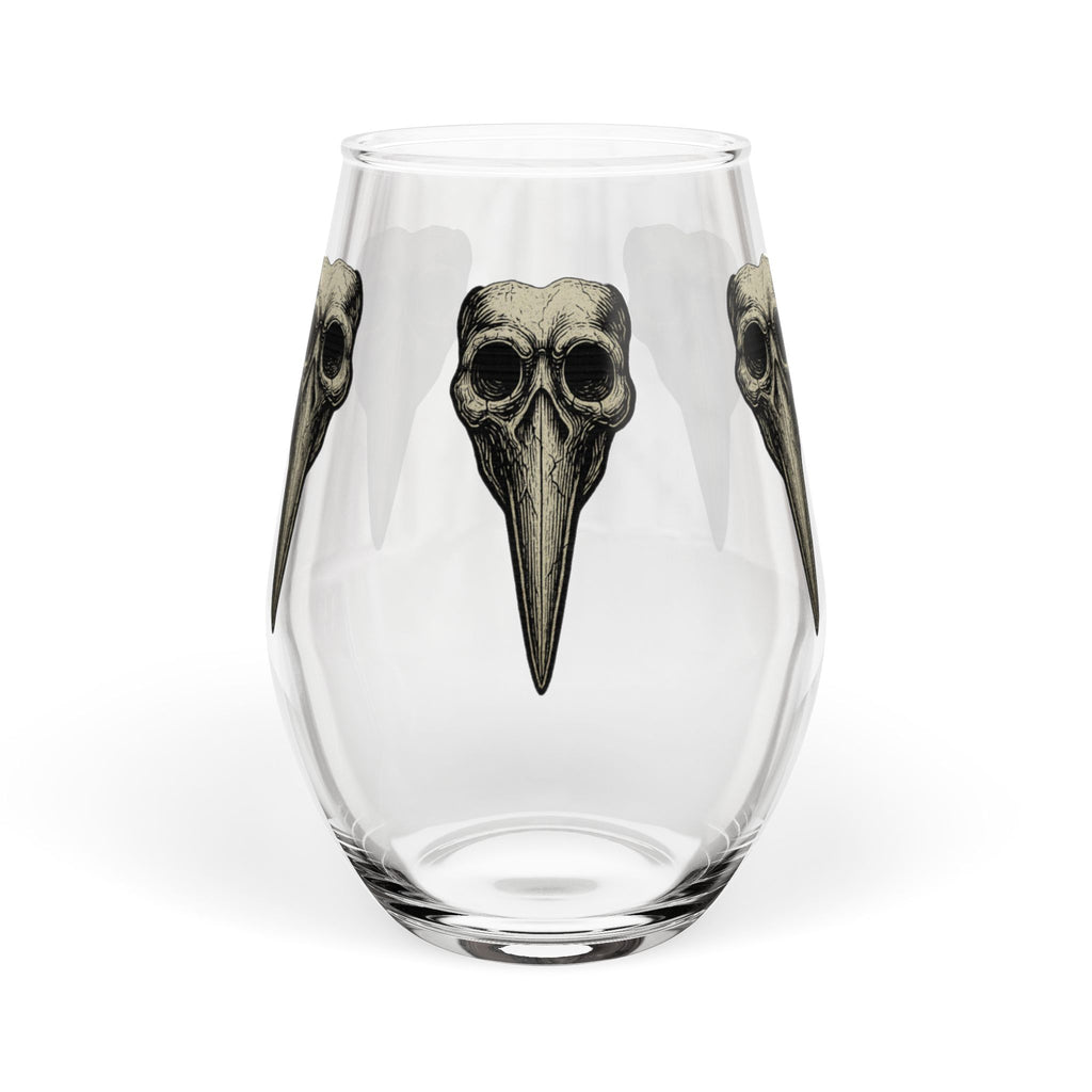 Plague Doctor Skull Illustration Stemless Wine Glass