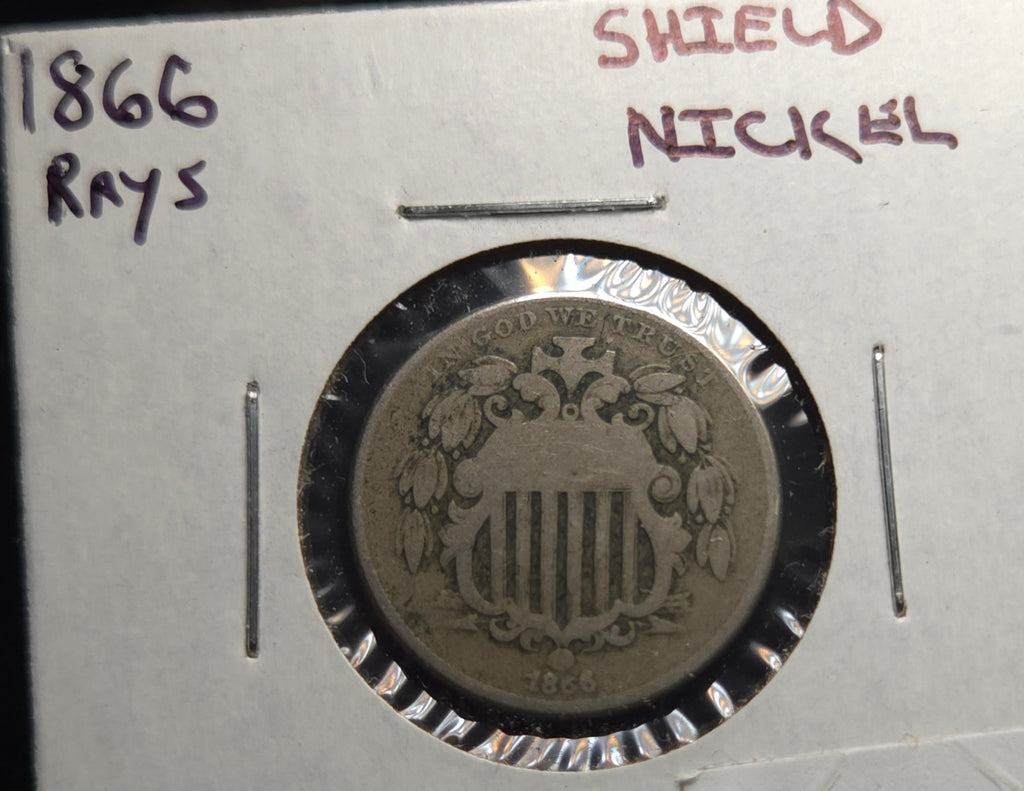 1866 Shield Nickel (w/Rays)