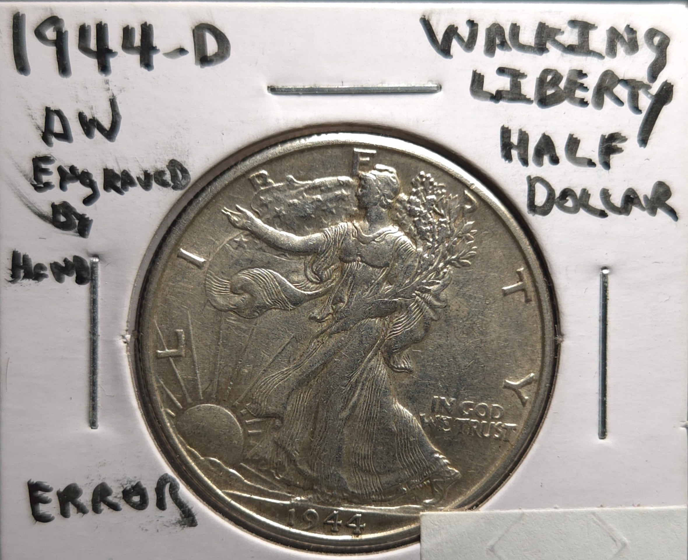 1944 D Walking Liberty Half Dollar (AW) Hand Engraved