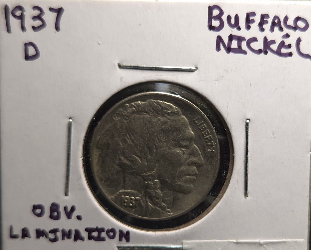 1937 D Buffalo Nickel (Obverse Lamination)
