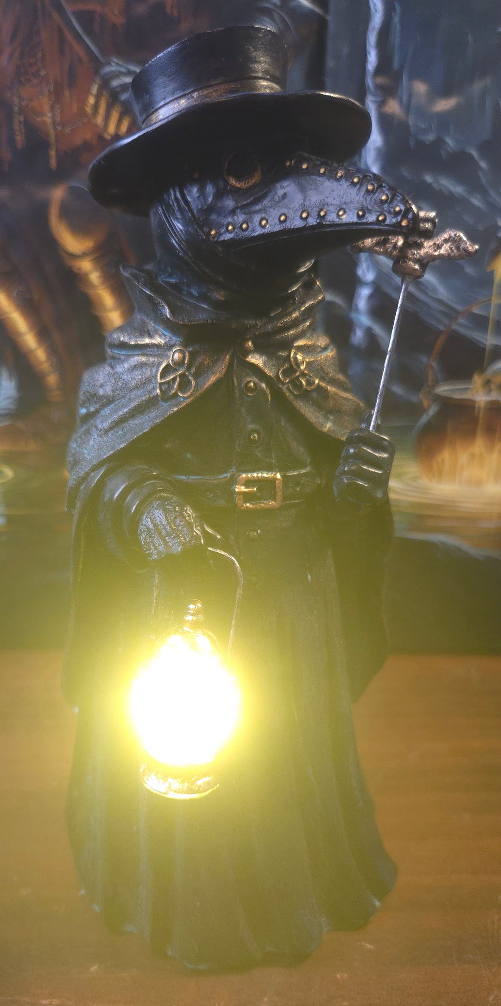 Plague Doctor Creepy Home Figurine, 8" LED Haunted Halloween