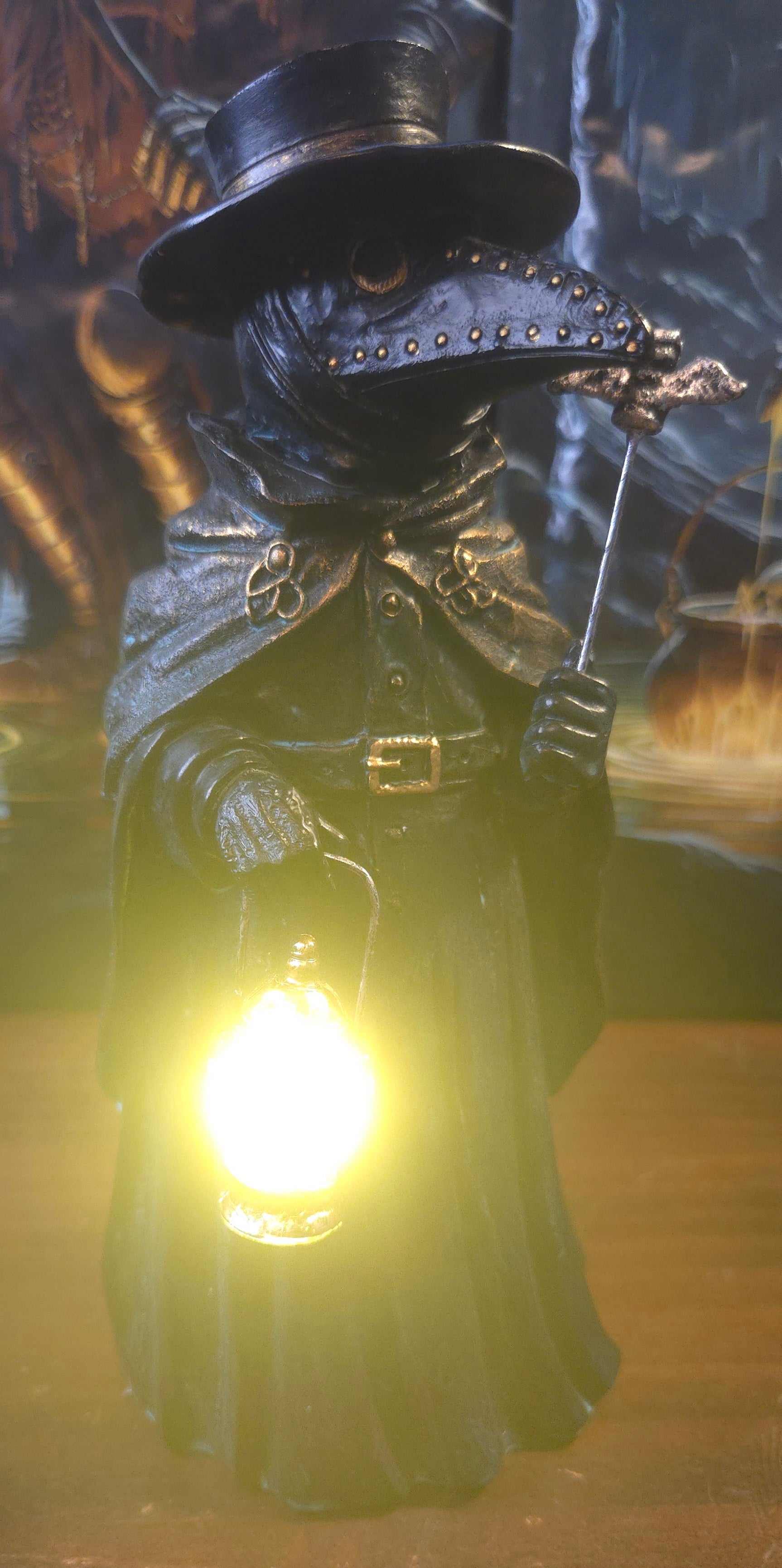 Plague Doctor Creepy Home Figurine, 8" LED Haunted Halloween