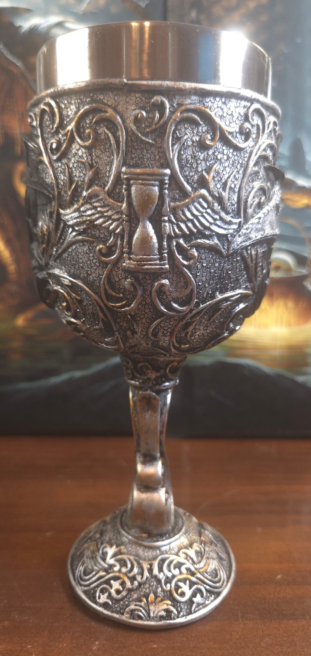Plague Doctor Wine Goblet — Gothic Resin Chalice with Stainless Steel Cup (7")