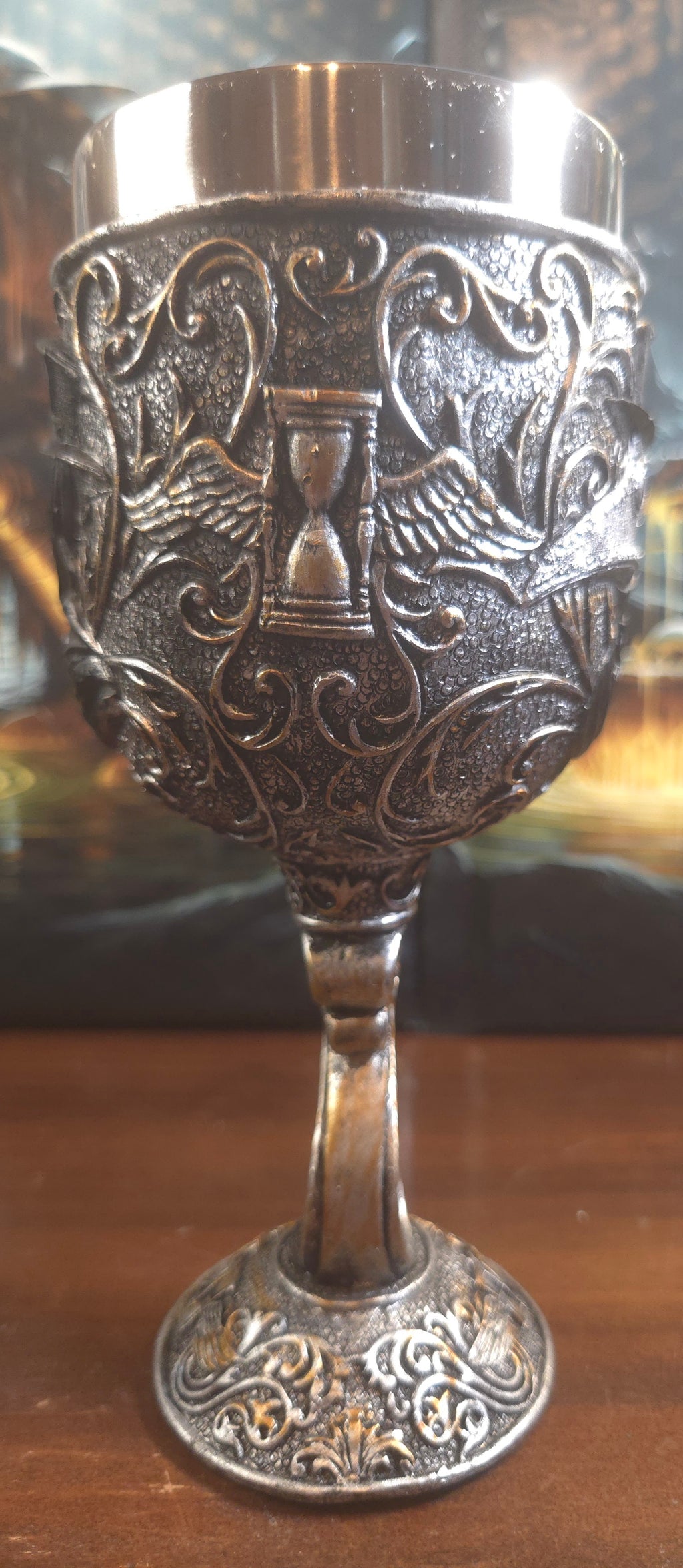 Plague Doctor Wine Goblet — Gothic Resin Chalice with Stainless Steel Cup (7")