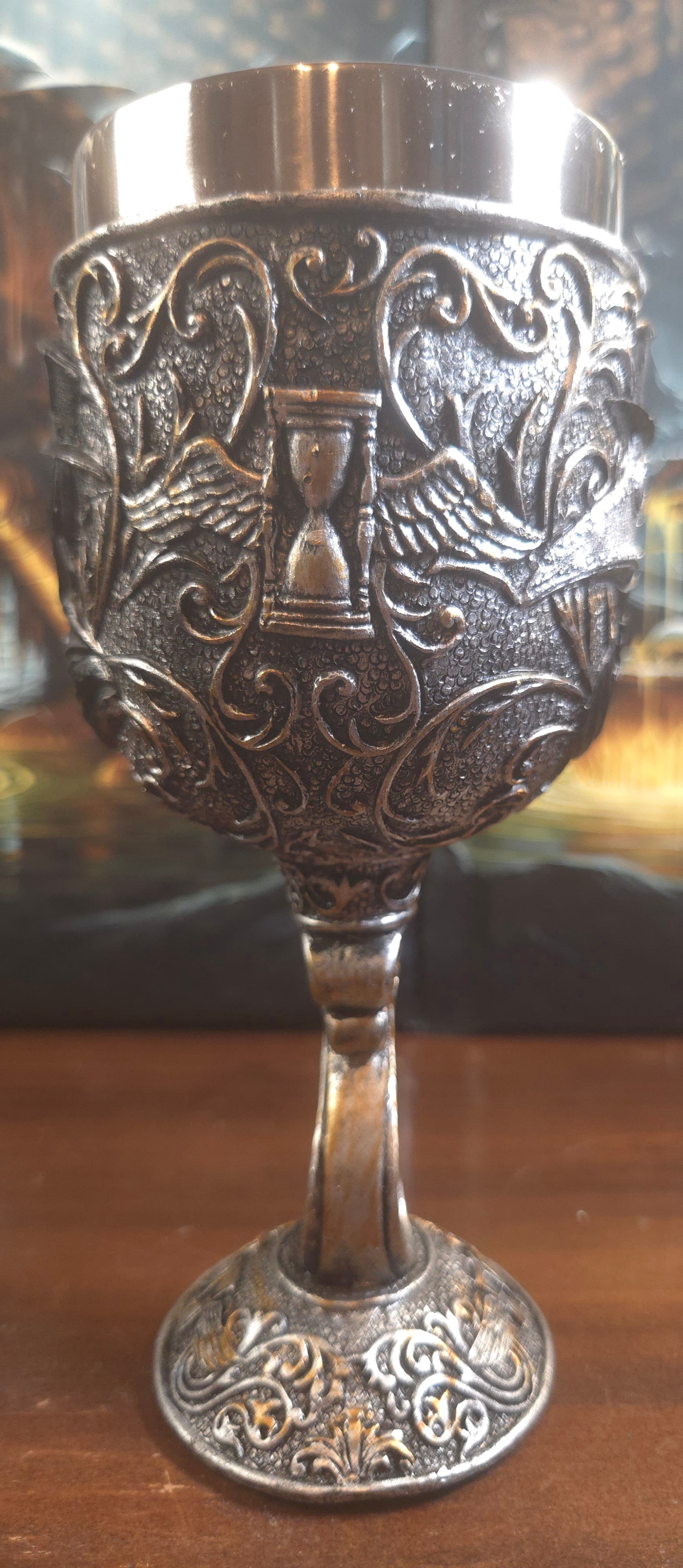 Plague Doctor Wine Goblet — Gothic Resin Chalice with Stainless Steel Cup (7")
