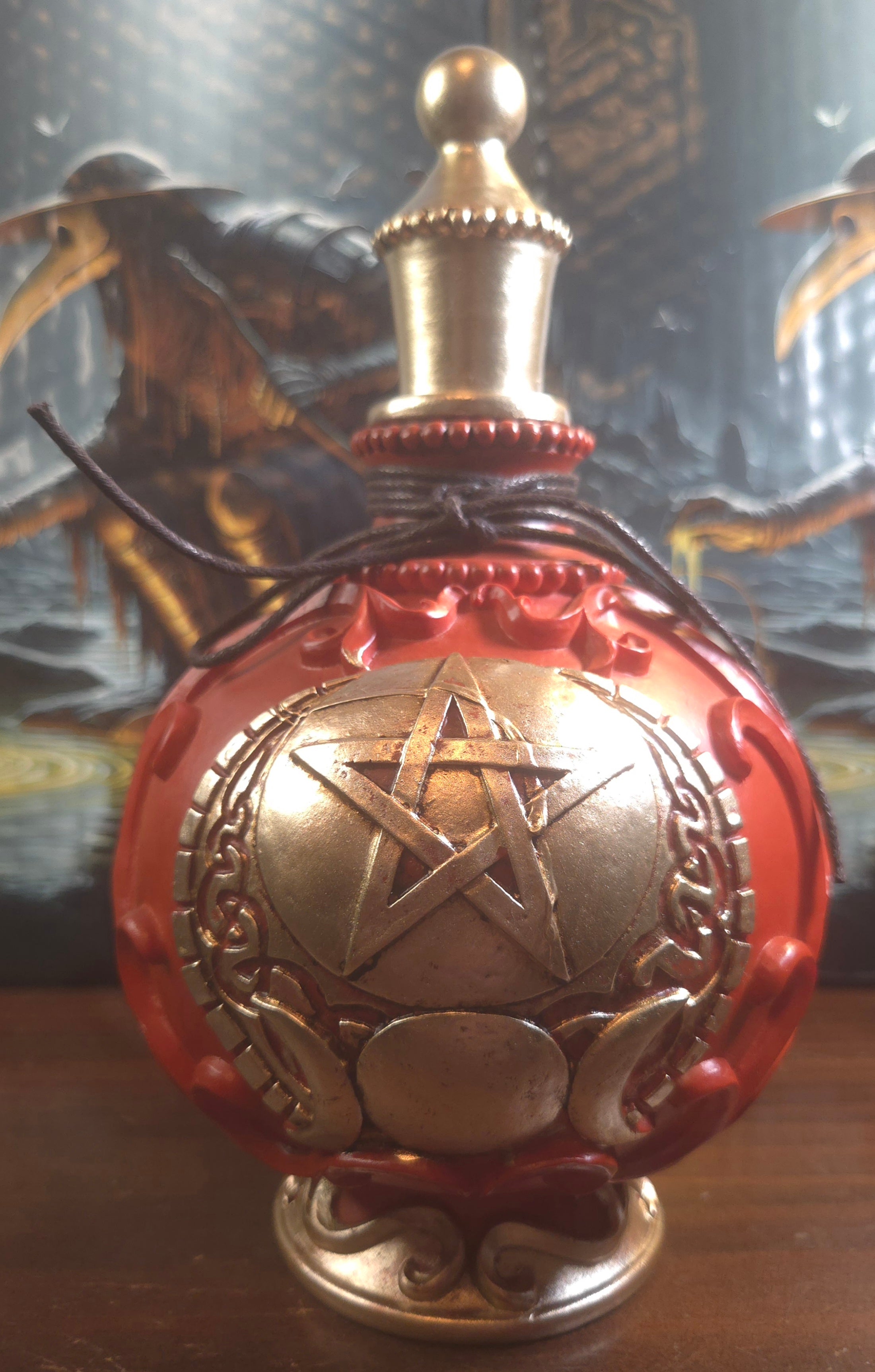 Triple Moon Witch’s Bottle — Gothic Decorative Resin Vessel (9")