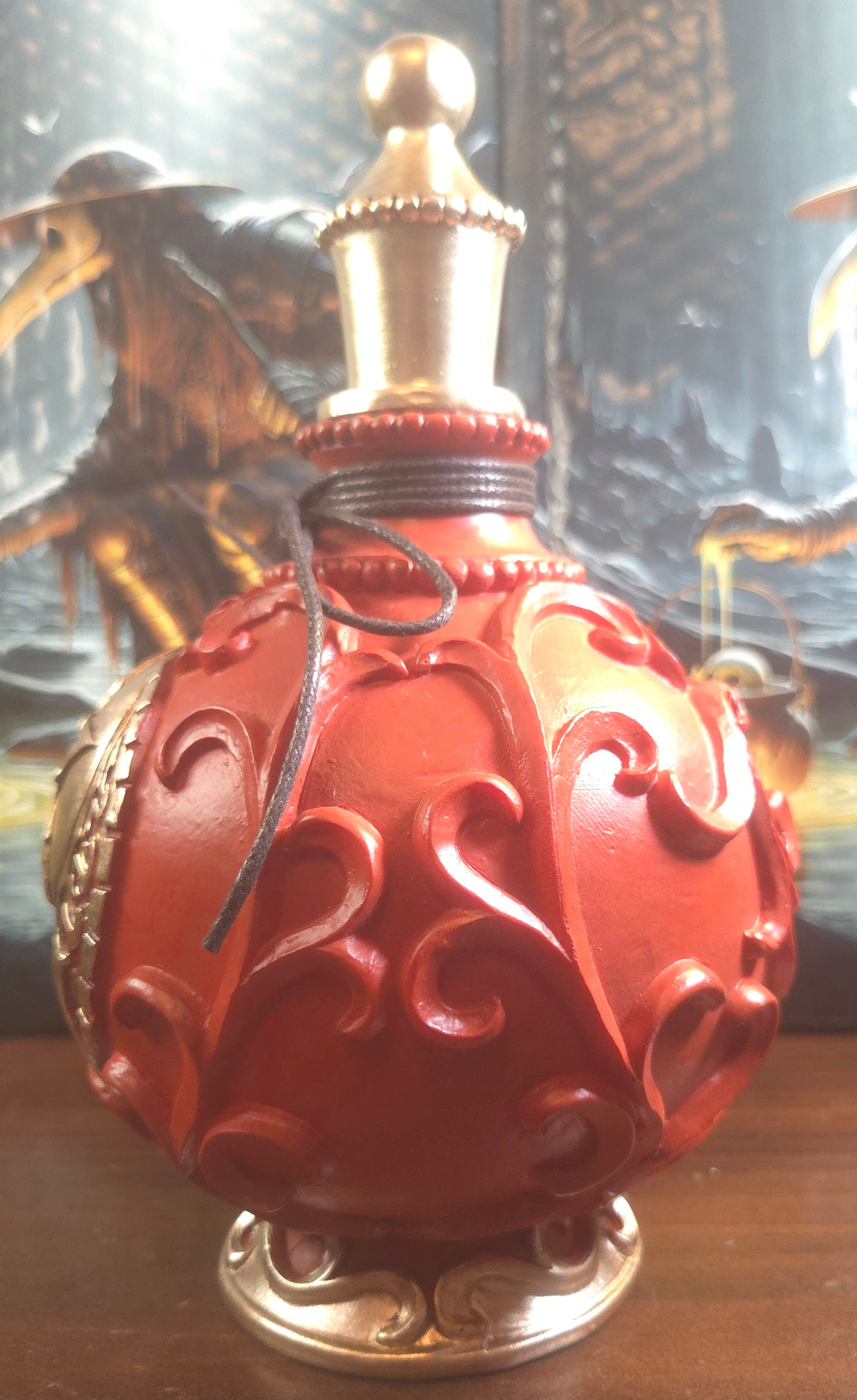 Triple Moon Witch’s Bottle — Gothic Decorative Resin Vessel (9")