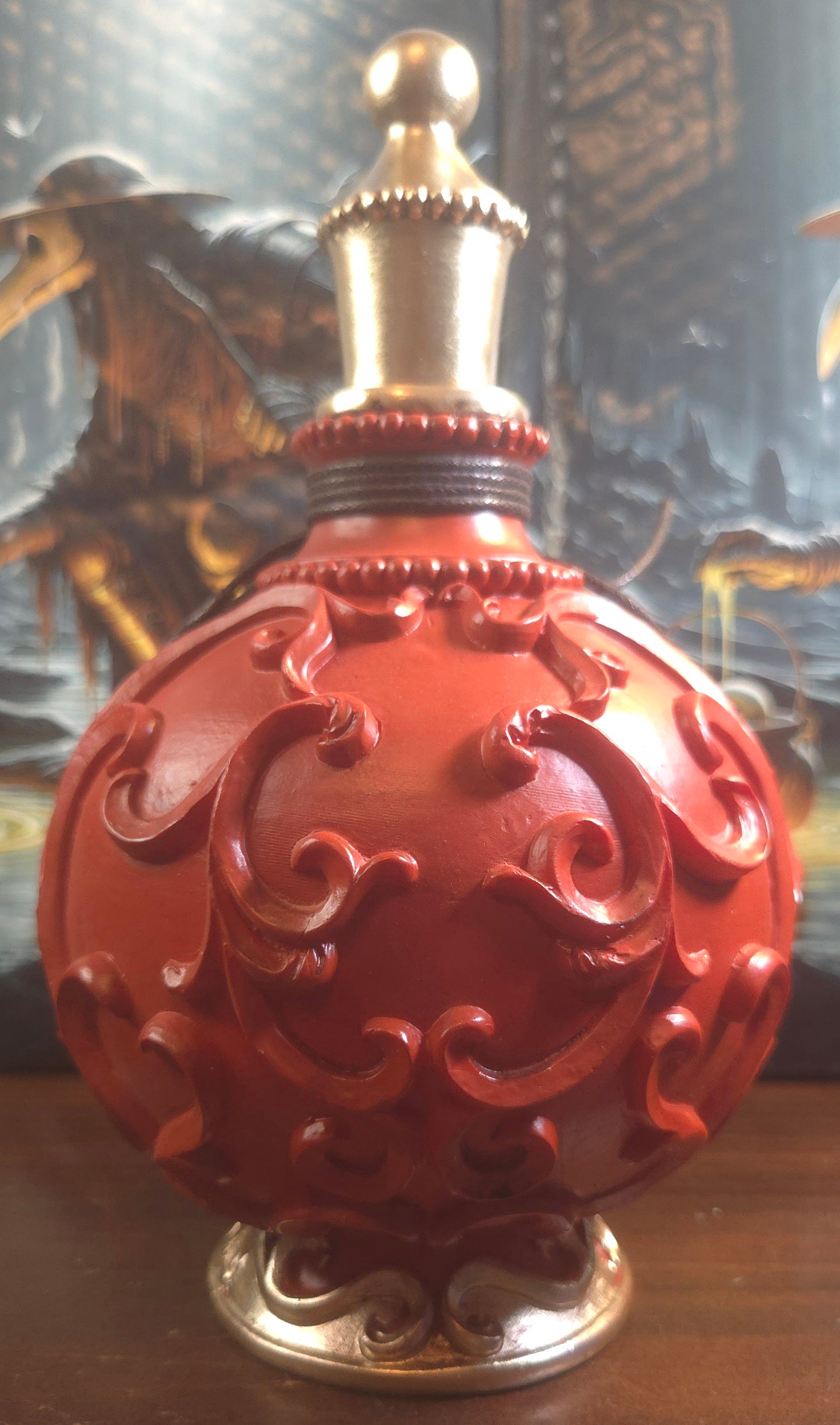 Triple Moon Witch’s Bottle — Gothic Decorative Resin Vessel (9")