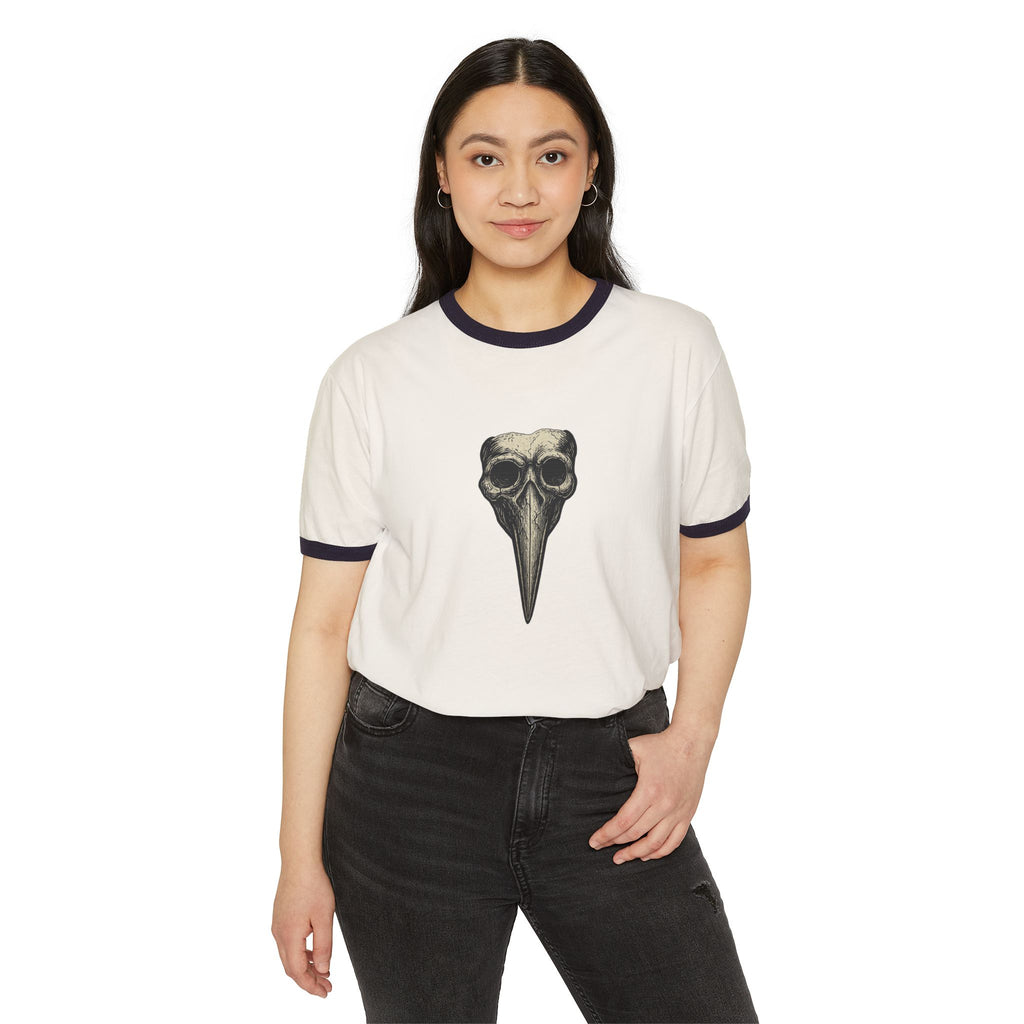 Ringer T-Shirt — Plague Doctor Mask Graphic "The Plagued Page"