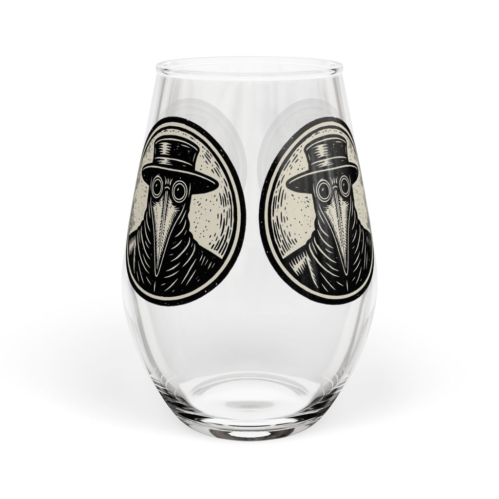 Round Plague Doctor Illustration Stemless Wine Glass | 11.75 oz