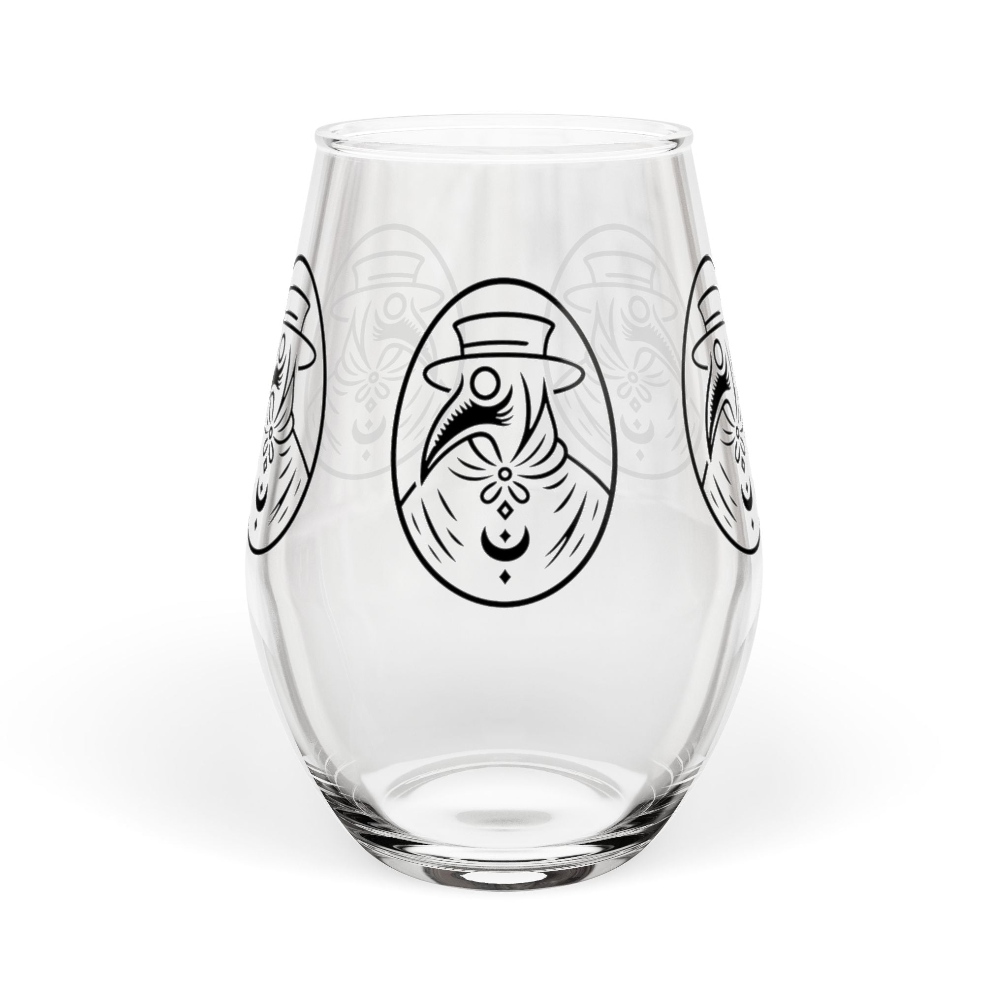 11.75oz Stemless Wine Glass w/Plague Doctor Illustration