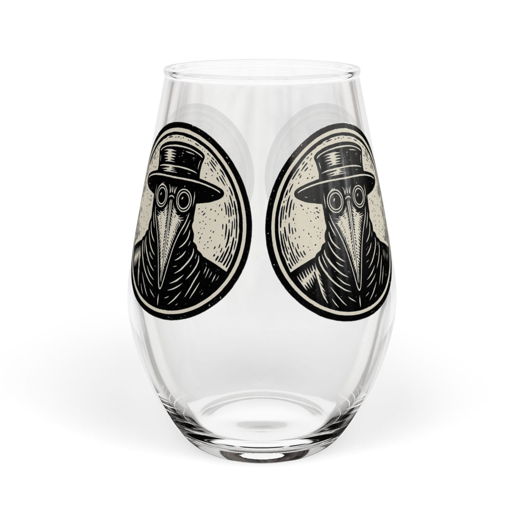 Round Plague Doctor Illustration Stemless Wine Glass | 11.75 oz