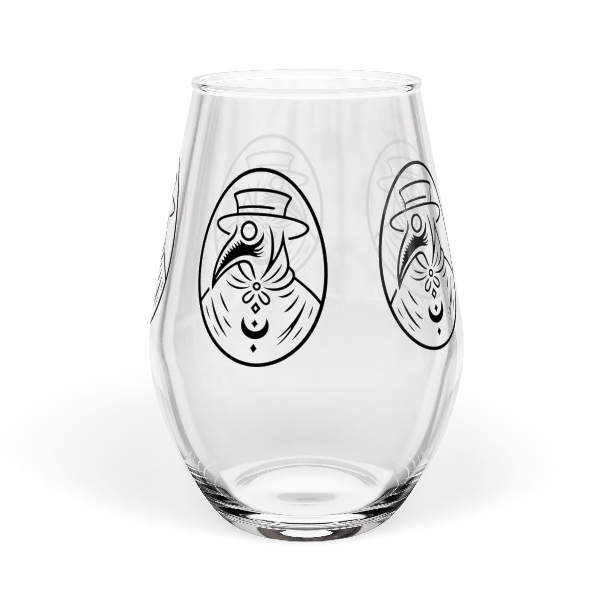 11.75oz Stemless Wine Glass w/Plague Doctor Illustration