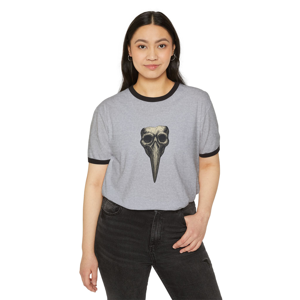 Ringer T-Shirt — Plague Doctor Mask Graphic "The Plagued Page"