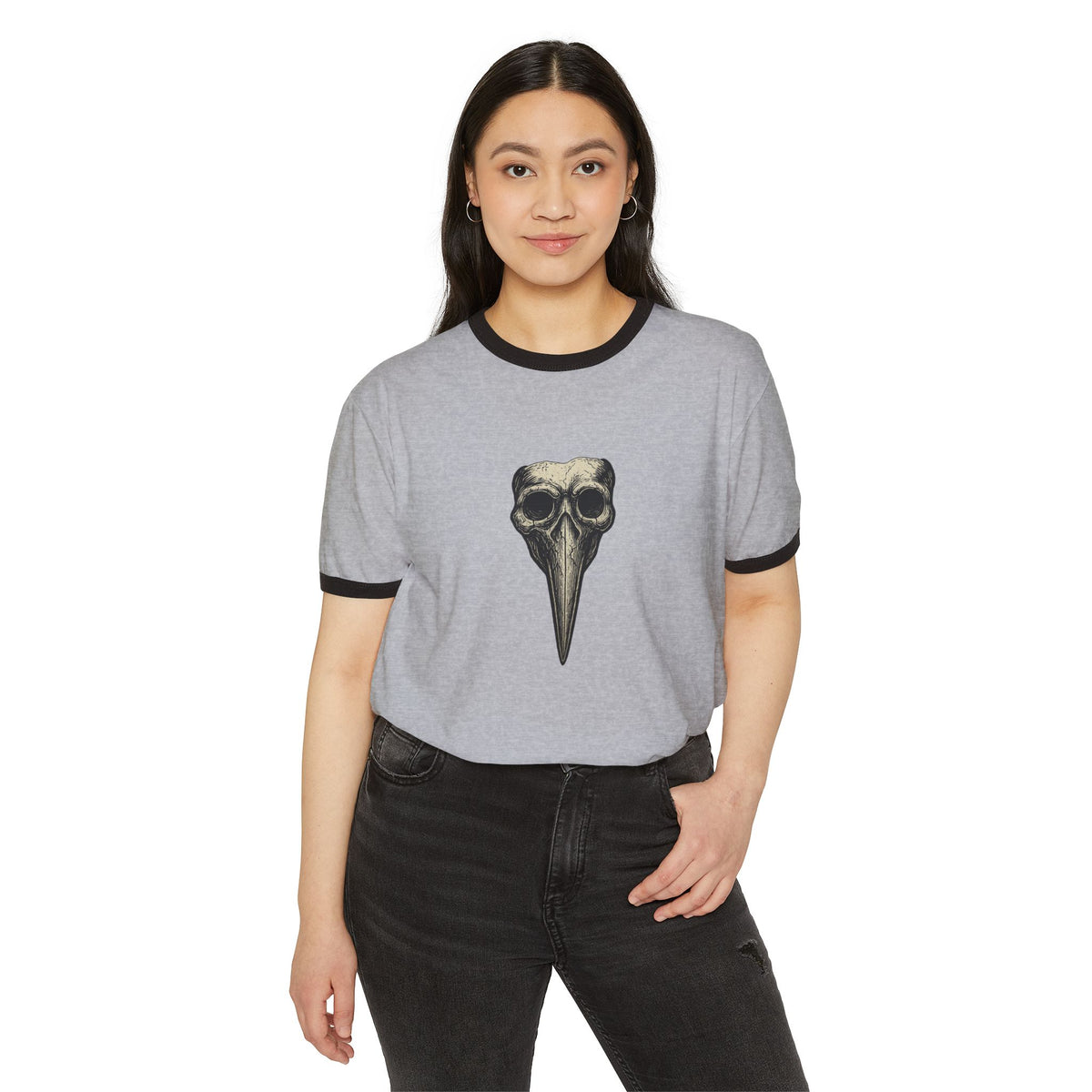 Ringer T-Shirt — Plague Doctor Mask Graphic "The Plagued Page"