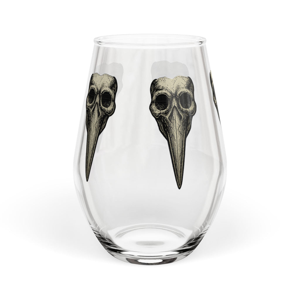 Plague Doctor Skull Illustration Stemless Wine Glass