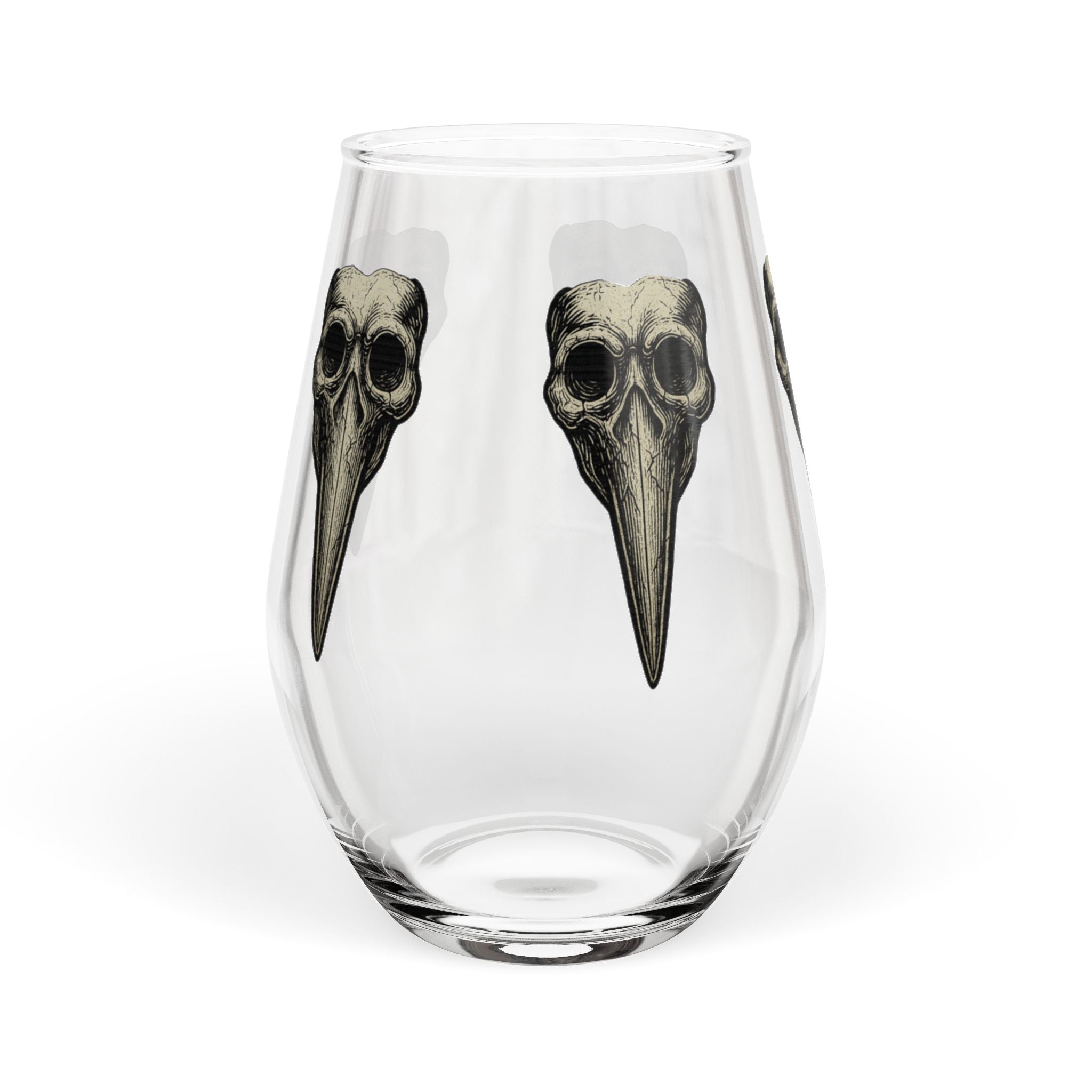 Plague Doctor Skull Illustration Stemless Wine Glass