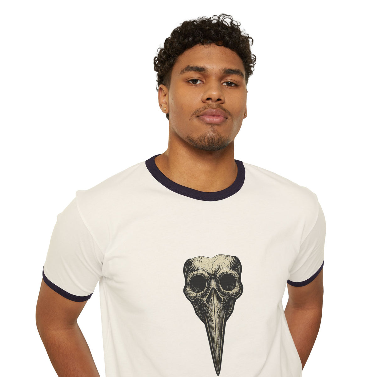 Ringer T-Shirt — Plague Doctor Mask Graphic "The Plagued Page"