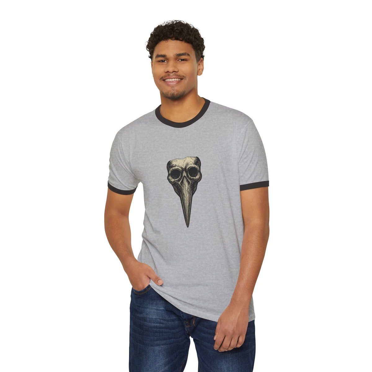 Ringer T-Shirt — Plague Doctor Mask Graphic "The Plagued Page"
