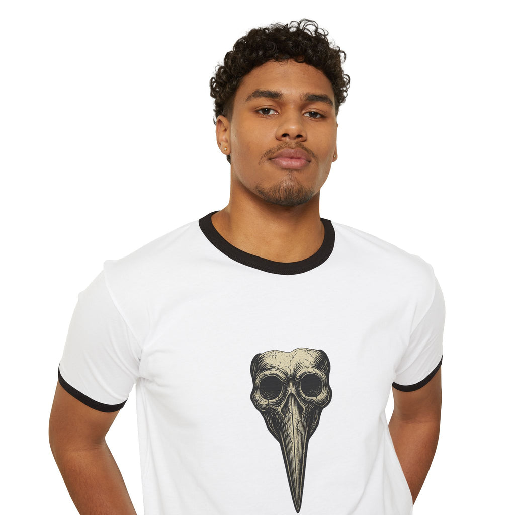 Ringer T-Shirt — Plague Doctor Mask Graphic "The Plagued Page"