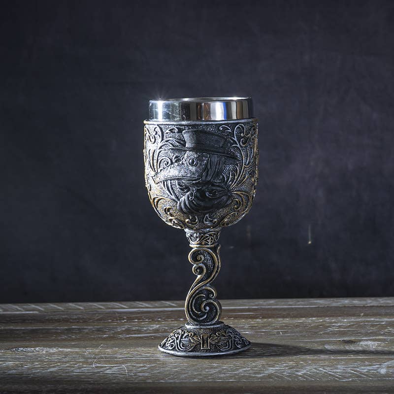 Plague Doctor Wine Goblet — Gothic Resin Chalice with Stainless Steel Cup (7")