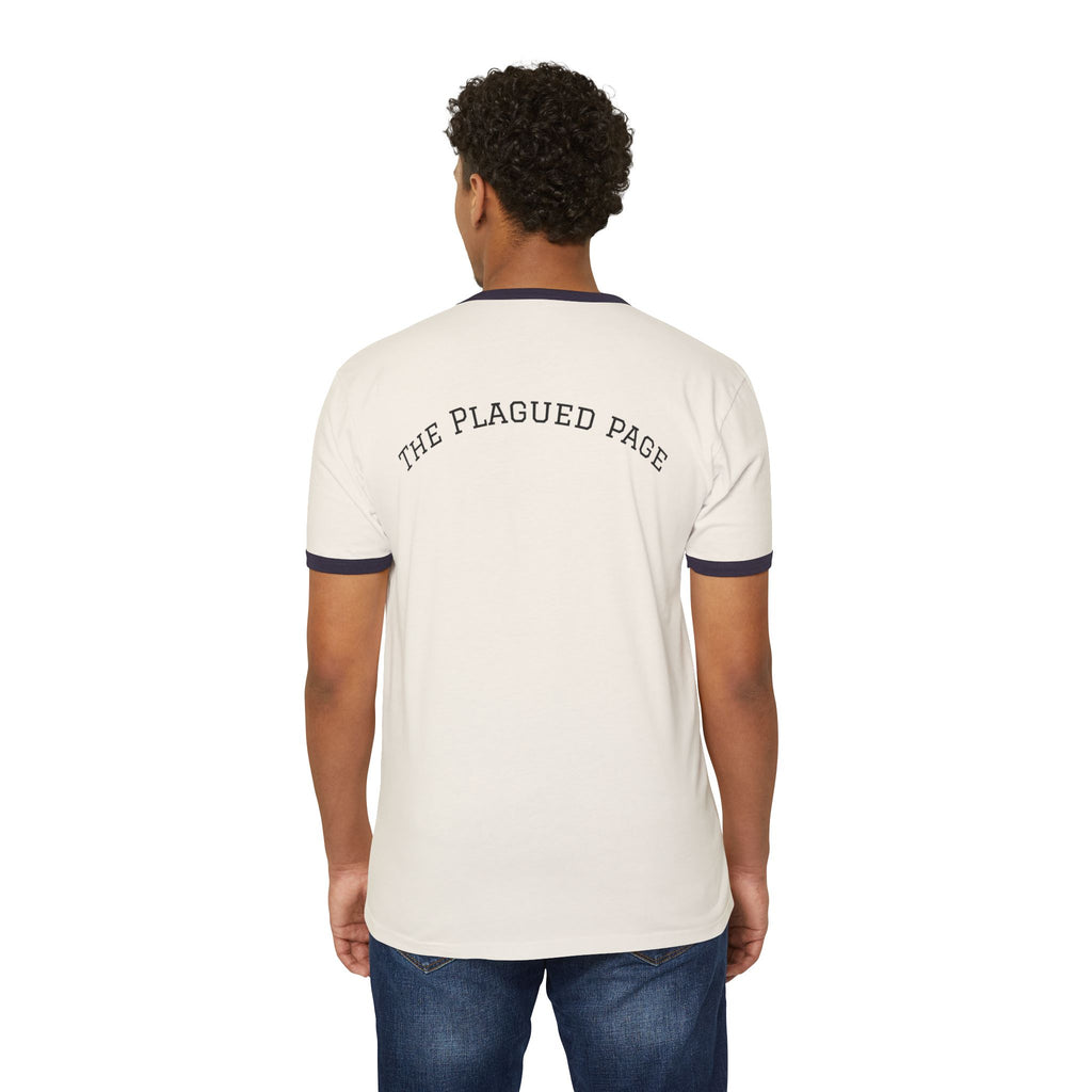 Ringer T-Shirt — Plague Doctor Mask Graphic "The Plagued Page"