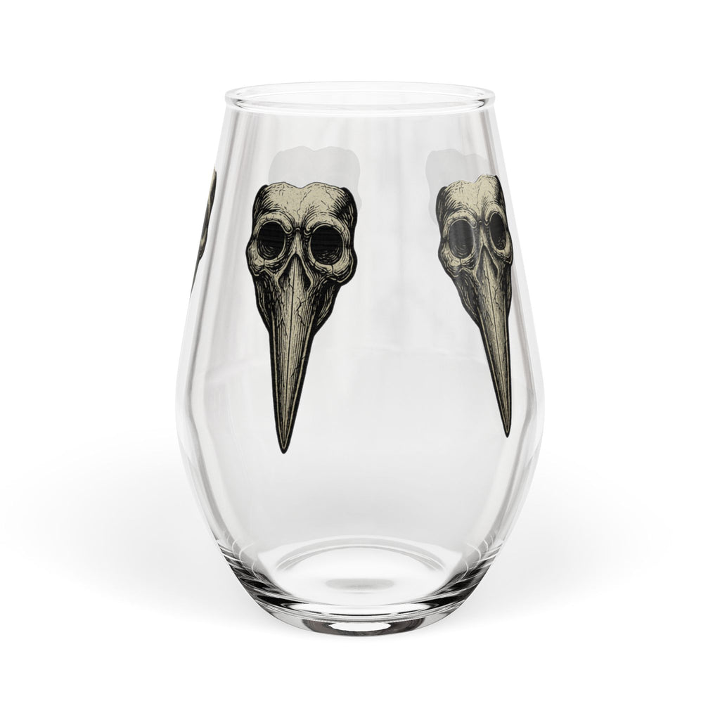 Plague Doctor Skull Illustration Stemless Wine Glass