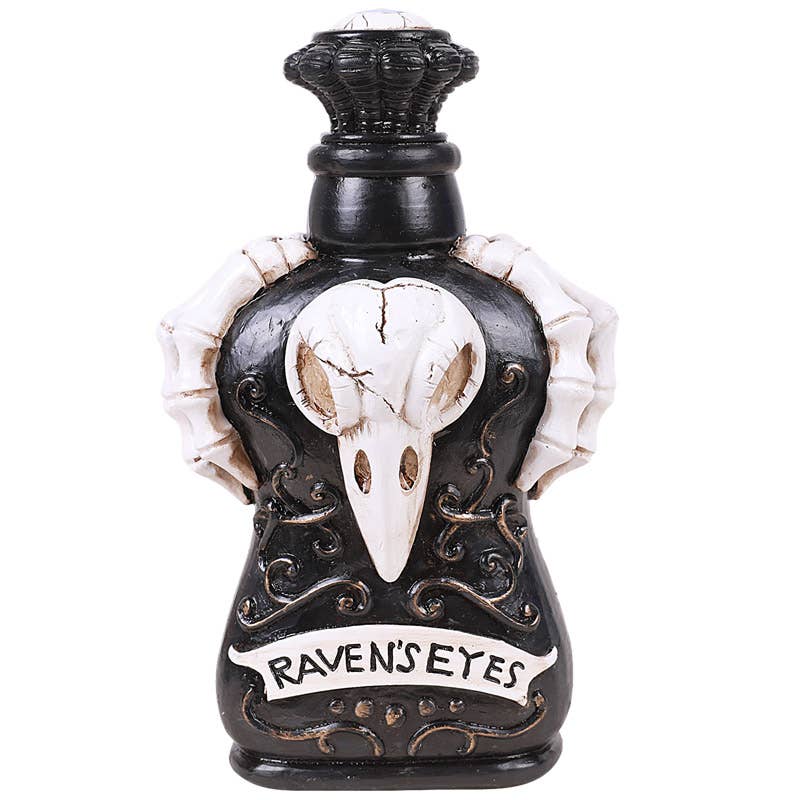 Raven’s Eyes Poison Bottle — Gothic Decorative Resin Vessel (7.25")